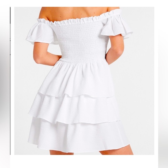 EXPRESS White colored Off the Shoulder Ruffle Tiered Dress, Size L NWT - Picture 8 of 13